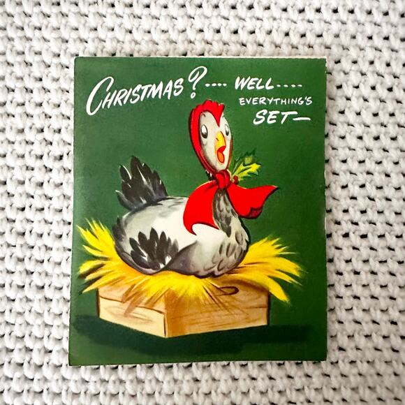 Full O Fun Vintage Christmas Single Pop Up Chicken Dozen Eggs Fold Out Card MCM - Picture 1 of 4